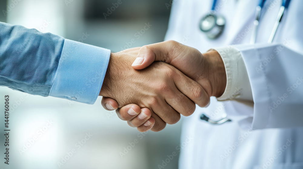 In the sterile, yet comforting ambiance of a doctor's office, two hands, one belonging to a compassionate physician and the other to a patient in need, clasped in a firm handshake, a symbol In the sterile, yet comforting ambiance of a doctor's office, two hands, one belonging to a compassionate physician and the other to a patient in need, clasped in a firm handshake, a symbol