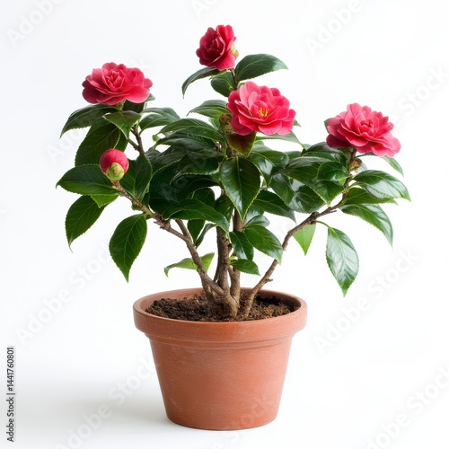 Wallpaper Mural Red Camellia Plant in Terracotta Pot Against White Background Torontodigital.ca