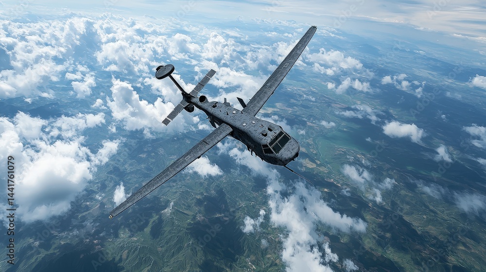 Naklejka premium Military forces adapting to satellite-based technology in aerial operations modern warfare high altitude strategic view