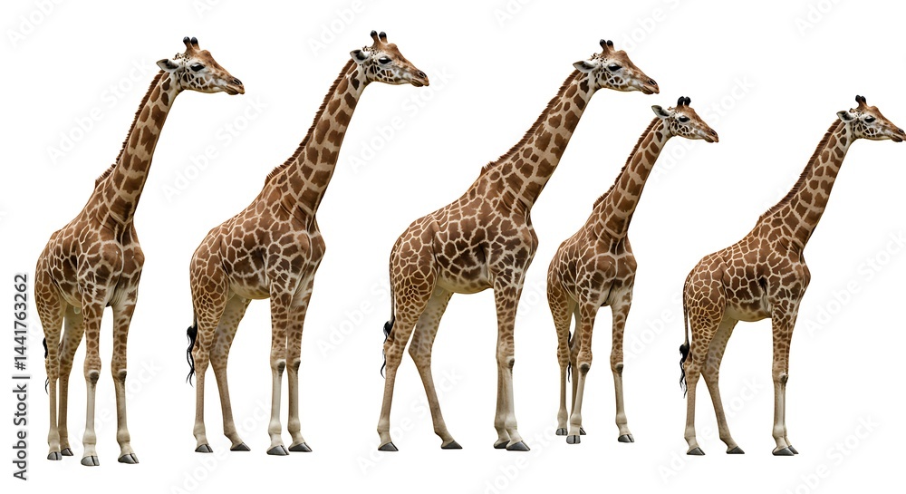Obraz premium Giraffes Standing Together on White Background Animal Group