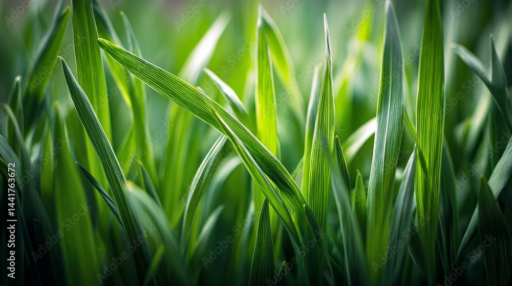 Obraz premium Fresh green grass blades with intricate texture, symbolizing nature's delicate beauty and vitality
