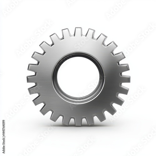Silver Metallic Gear on White Background
