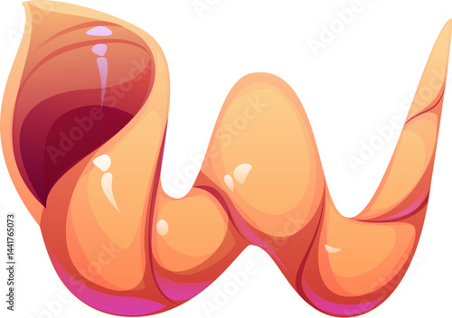 Reef seashell font, coral alphabet letter W. Underwater mollusk conch typeset cartoon symbol, sea mussel typeface sign. Coral reef shell ABC font element or ocean seashell English alphabet type letter