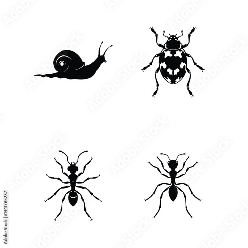Vector Silhouette Set | Snail, Ladybug & Ants for Creative Designs.