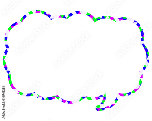 ステンドグラス風吹き出し　三角形模様　細長い雲形