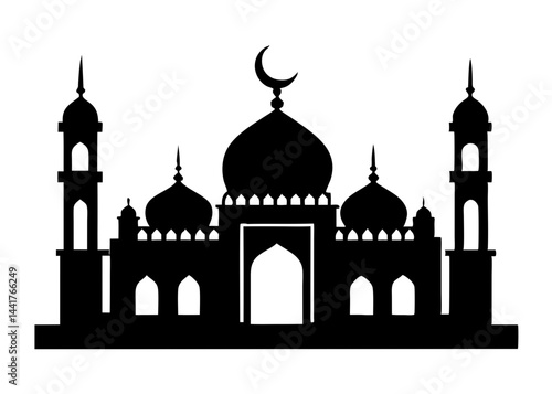 Silhouette of a Majestic Mosque with Domes and Minarets