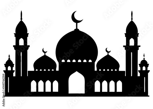 Silhouette of a Majestic Mosque with Domes and Minarets