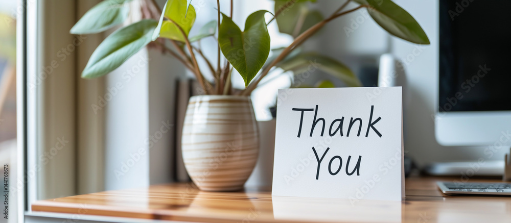 Thank you note memo placed on aesthetic productivity desk