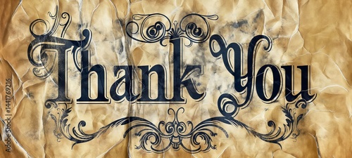 Obraz na płótnie Historic Flourish: “Thank You” penned in antique-style calligraphy on distressed parchment for a greeting card w salonie