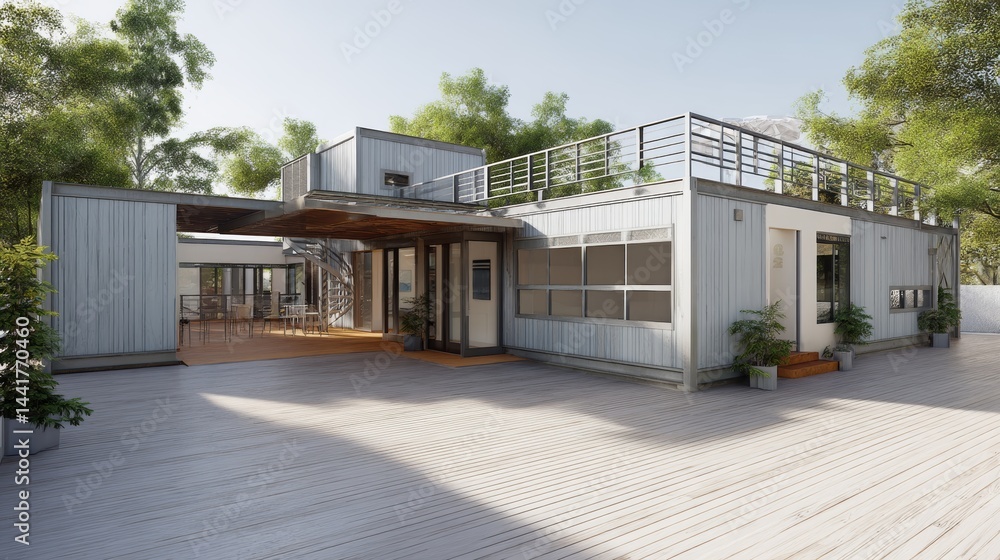 Fototapeta premium Container house exterior, 3D render