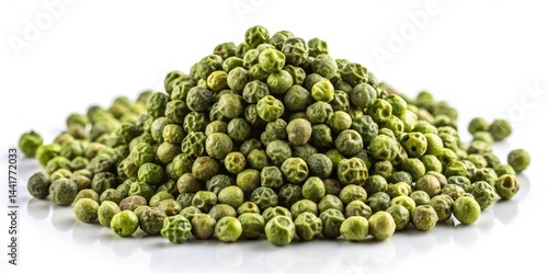 Green Peppercorns Isolated, High-Resolution Food Photography, Spice, Culinary Ingredient, White Background, Close-up, Macro Shot, Fresh Green Peppercorns