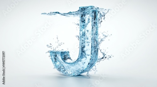 Letter J Formed by Splashing Water on Bright Background, Liquid Typography Concept