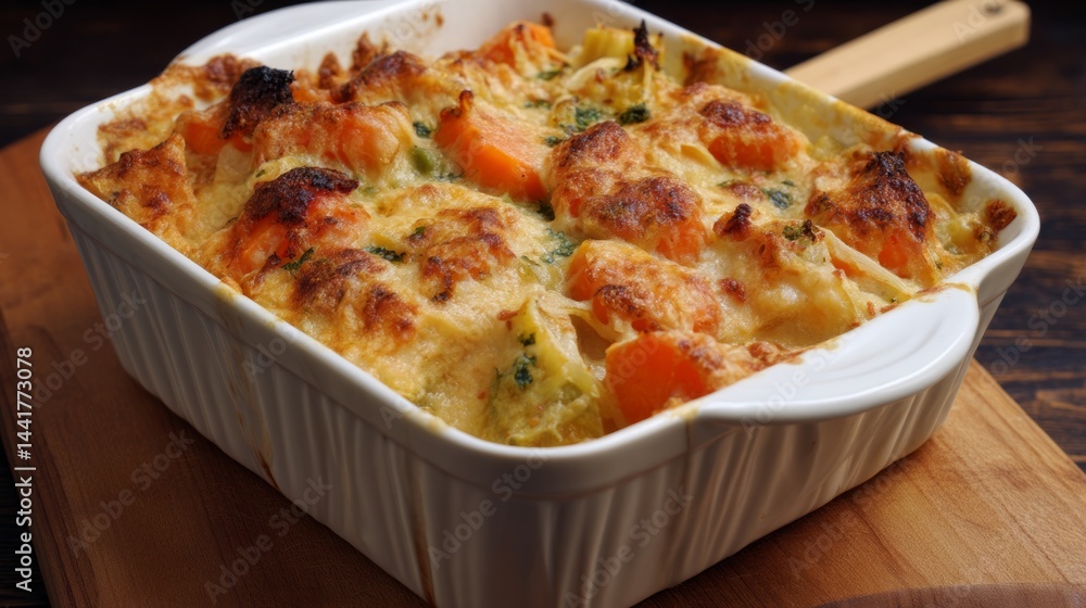 Vegetable gratin with sweet potato, celery, parsnip, carrot, cheese and eggs. Comfort, rustic one casserole foods Vegetable gratin with sweet potato, celery, parsnip, carrot, cheese and eggs. Comfort, rustic one casserole foods
