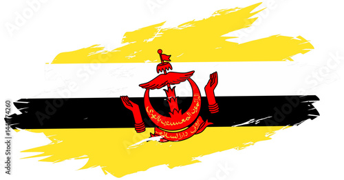 National flag featuring the emblem of Brunei. Ideal for educational and cultural presentations.