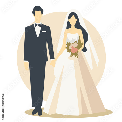 Married couple vector illustraton. bride and groom on wedding day
