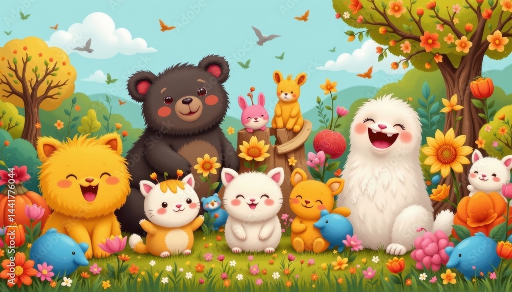 Naklejka premium A cohesive design filled with lovable creatures.