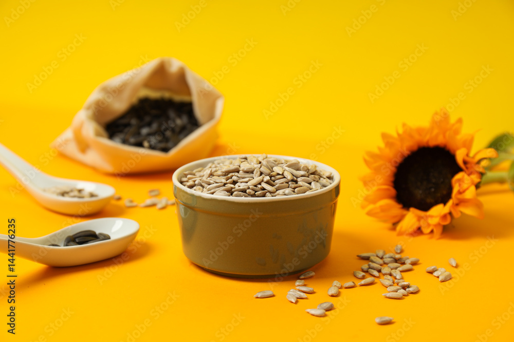 Sunflower seeds, concept of tasty snack, concept of harvest