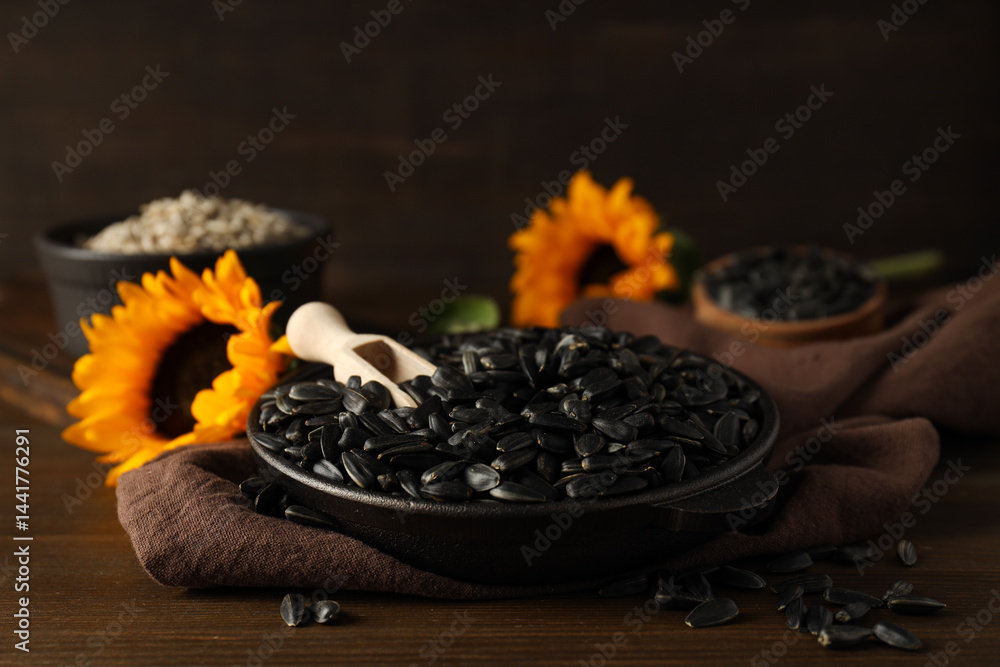 Sunflower seeds, tasty snack, concept of harvest