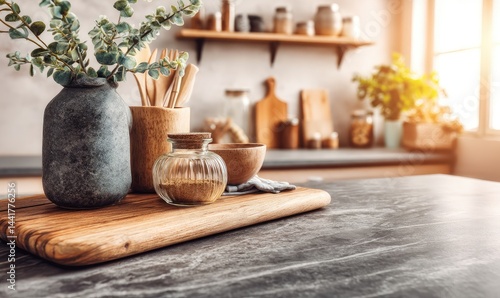 Obraz na płótnie Rustic kitchen countertop display with decor w salonie