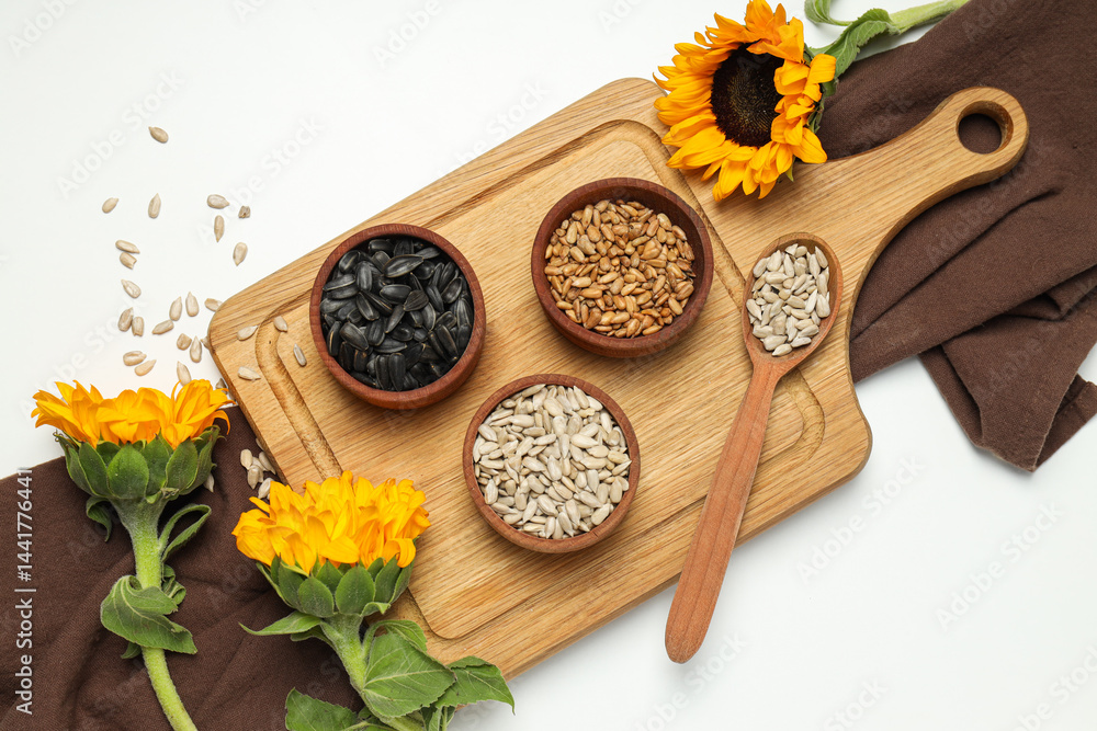 Sunflower seeds, tasty snack, concept of harvest