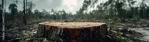 Wallpaper Mural Tree stump symbolizing habitat loss due to illegal logging concept. A tree stump in a deforested area surrounded by barren landscape. Torontodigital.ca