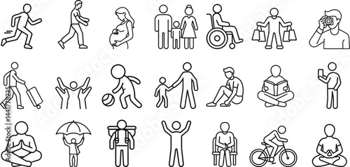 Family and Relationship Icon Set – Vector Glyph Symbols of Couple, Parenthood, Elderly, Pregnancy, Single Mother, and Social Care – Black Silhouette Pictograms for Community and Welfare Design