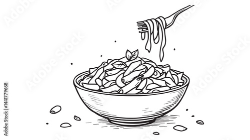 Penne alla Vodka pasta line art drawing of classic recipe