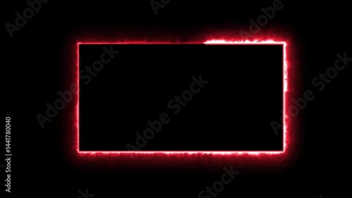 Abstract neon line picture frame background, Rectangular Fire effect Animation. Fire Flame Gradually Appearing in A rectangle Frame