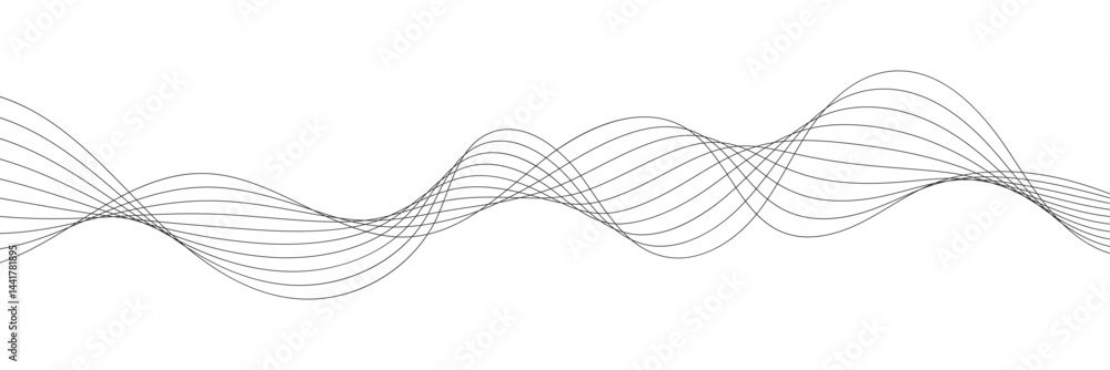Fototapeta premium Abstract vector grey wavy lines on white background in concept of technology, science, music, modern.