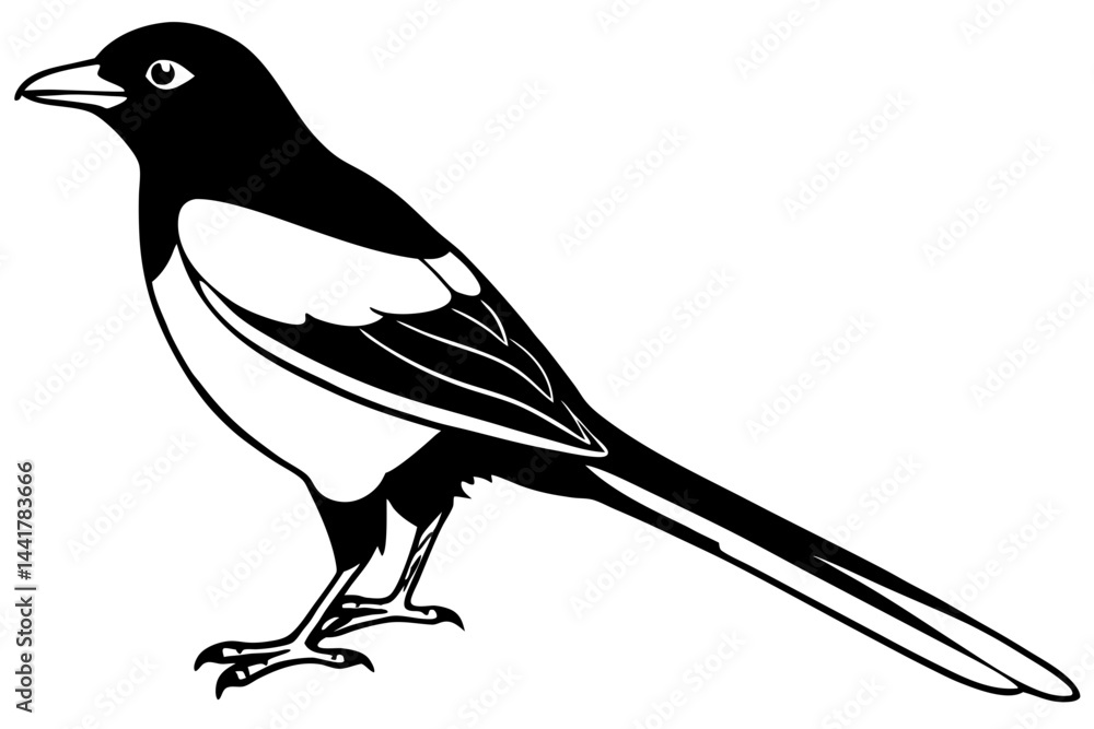 Naklejka premium Elegant Magpie Line Art