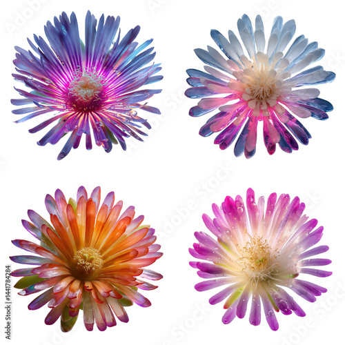 Ice Plant Flower, Neon Colors, Top View