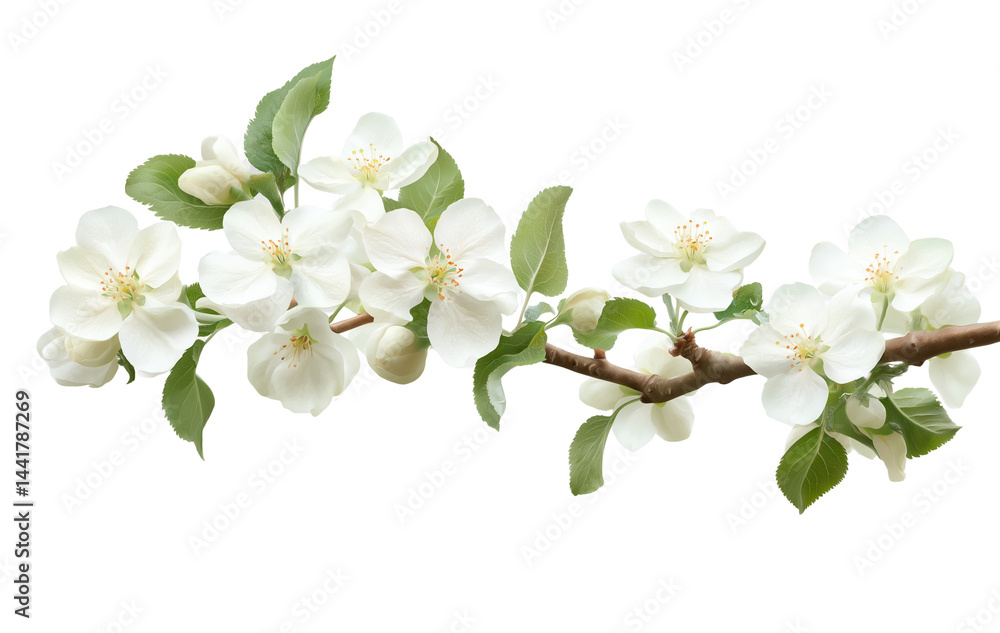 Obraz premium High-Resolution Apple Blossom Branch Isolated on Transparent Background, PNG Format with White Space