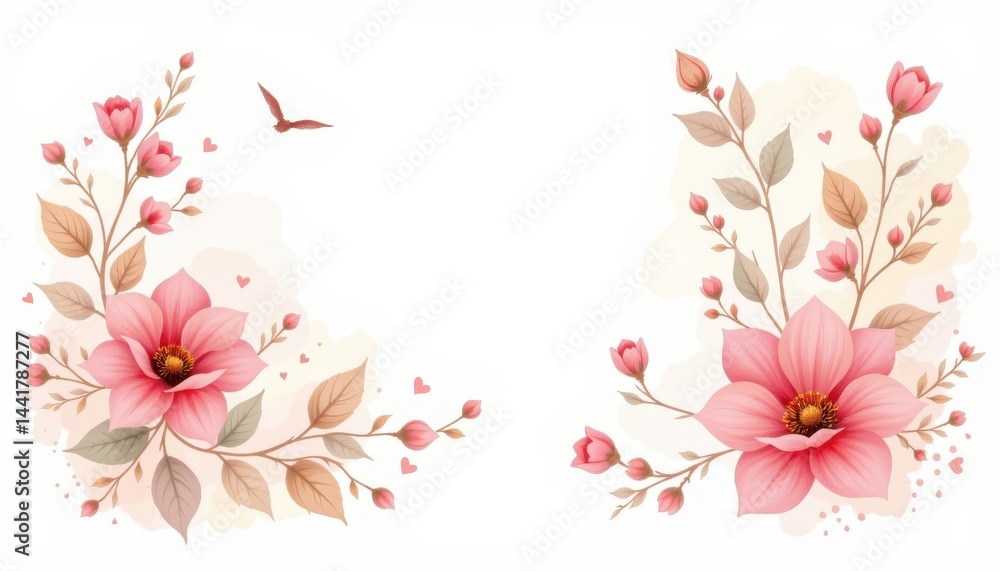 Naklejka premium Delicate watercolor clipart on a minimalistic white backdrop.