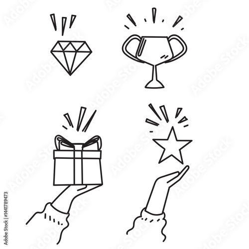 doodle icon star and reward illustration collection