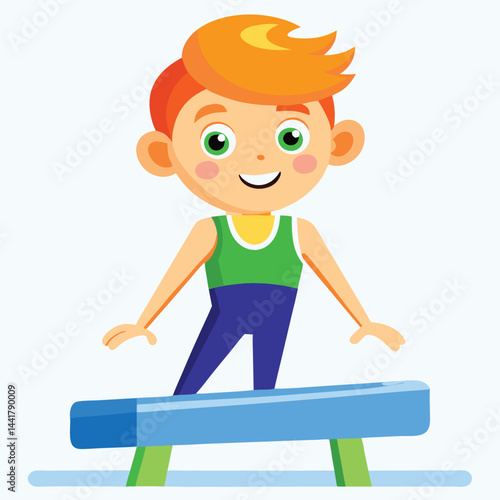 Cartoon Child on Balance Beam