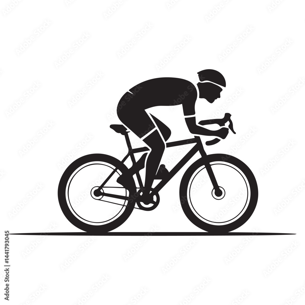 Fototapeta premium Cyclist Black Vector Black silhouettes, Simple Design Icon with White Background