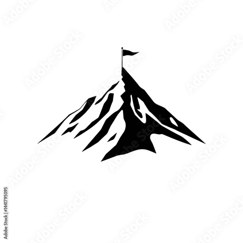 Mountain Peak with Flag Success Achievement Icon