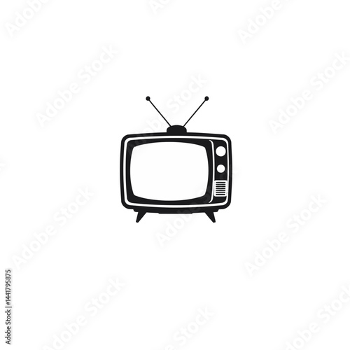 Retro Television Icon Black and White Illustration