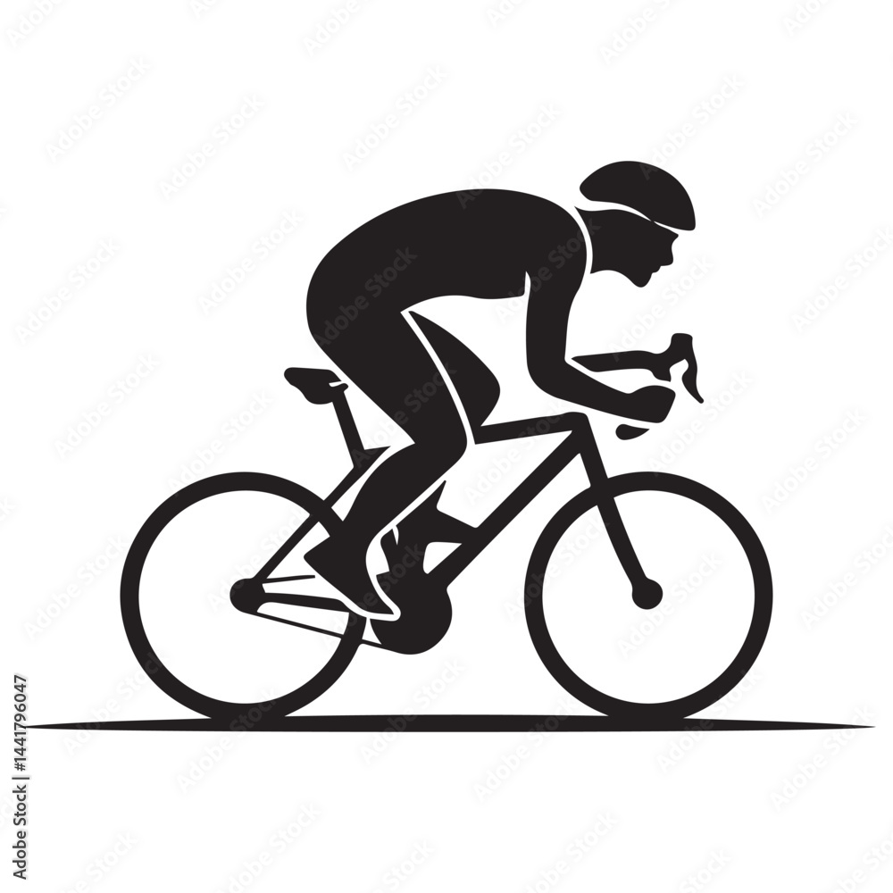 Fototapeta premium Cyclist Black Vector Black silhouettes, Simple Design Icon with White Background