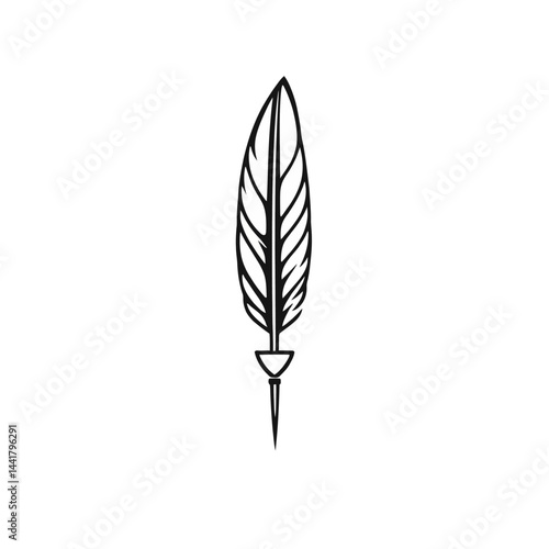 Simple Black Quill Feather Pen Icon Illustration