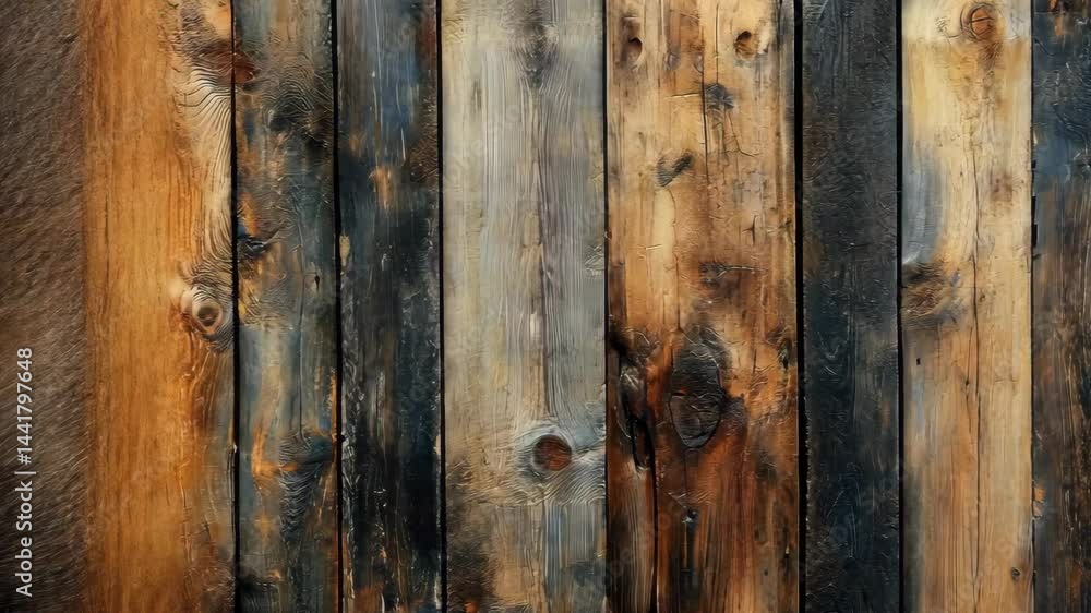 Aged wood planks form vertical fence, grain showing, rustic backdrop Aged wood planks form vertical fence, grain showing, rustic backdrop