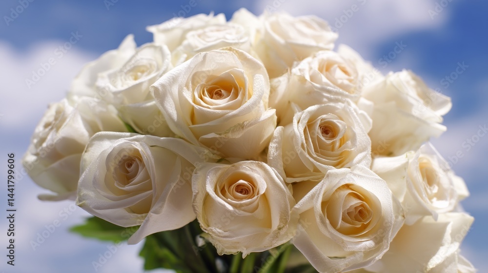 Obraz premium White rose bouquet in soft sunlight, purity and serenity in nature's embrace