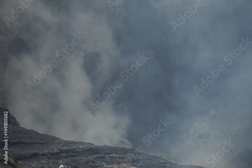 Volcanic eruption impacting landscape volcano region nature photography smoky environment aerial view natural disaster awareness