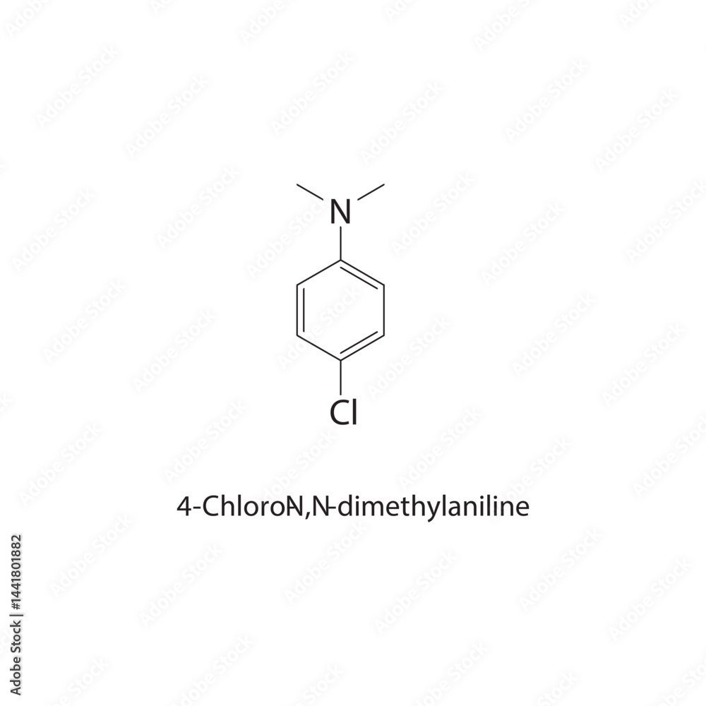 Obraz premium 4-Chloro-N,N-dimethylaniline skeletal structure. Chlorinated Aniline compound schematic illustration. Simple diagram, chemical formula.