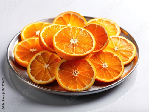 Fresh Orange Flower Slices Steel Plate Still Life Photography -  Creative Food Styling Image