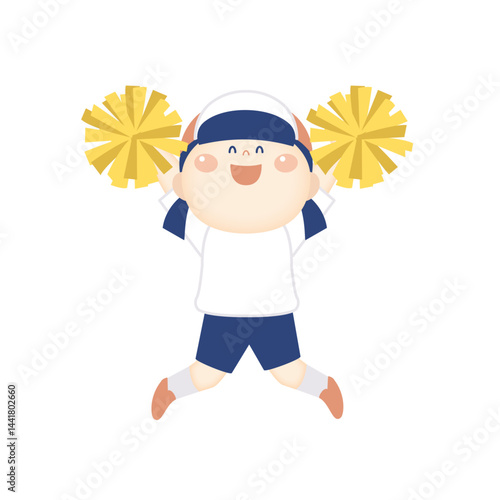 ポンポンを持って踊る体操服の女の子のイラスト