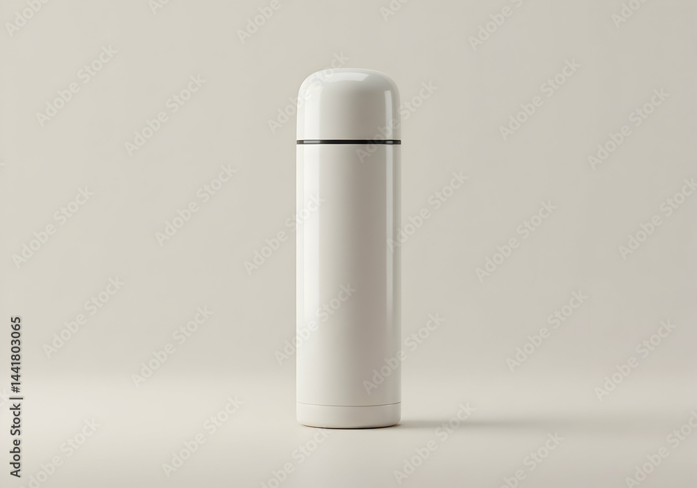 White thermos flask mockup on plain background minimal design travel companion hydration drink container product showcase White thermos flask mockup on plain background minimal design travel companion hydration drink container product showcase