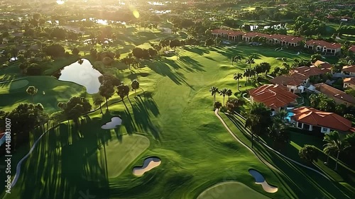 Sunrise golf course, residential area, aerial view