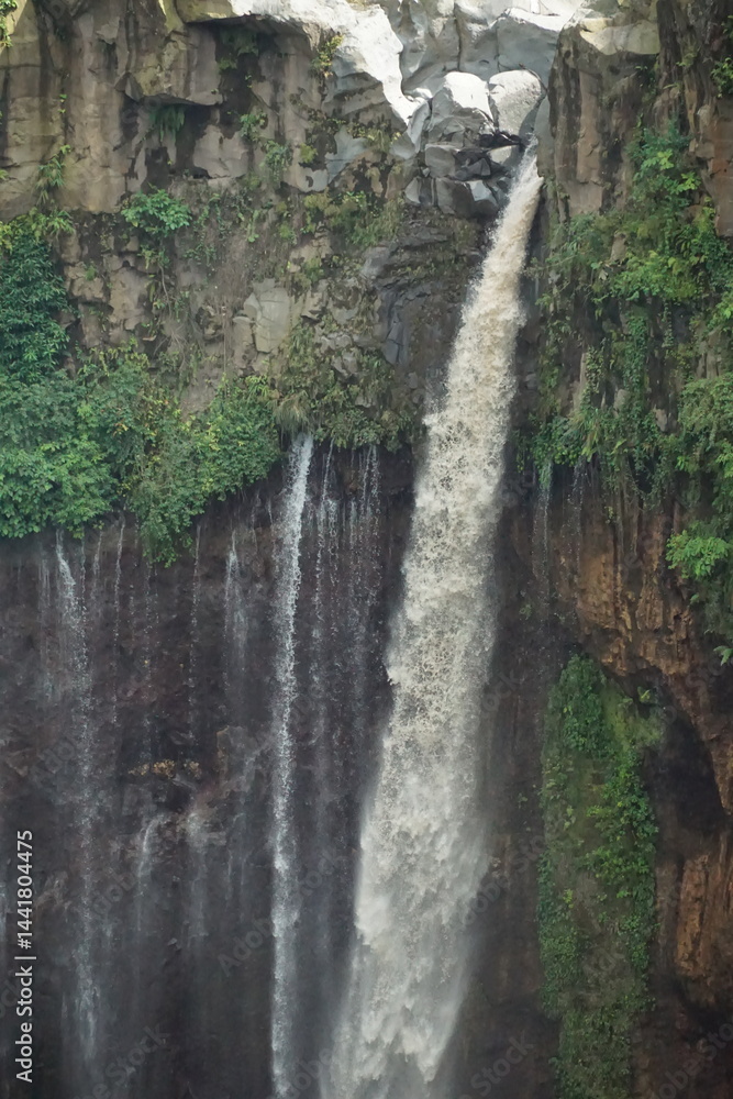 Obraz premium Majestic waterfall cascade lush jungle nature photography vibrant environment aerial view nature's beauty unveiled