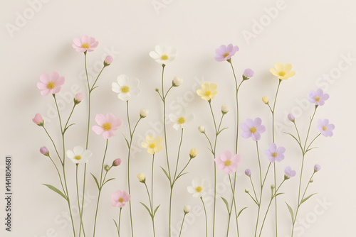 Floral Symphony: A collection of delicate blossoms with varying hues dances across the scene, their vibrant colors and intricate forms evoking a sense of spring's renewal and natural artistry.